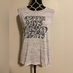 EUC Bella Canvas White & Black Coffee Days Whiskey Nights Tank size XL
